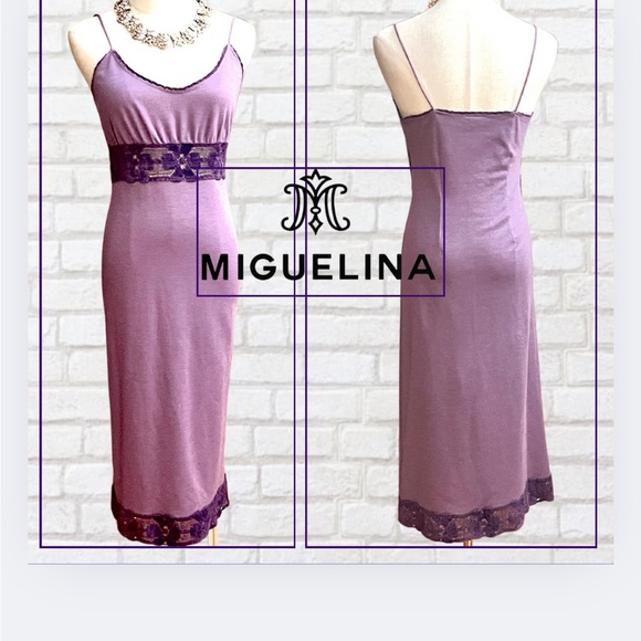 (RARE)VTG Miguelina Amethyst Crochet Trim Dress,EUC,90s/Y2K Cocktail Boho Size S - Picture 14 of 14